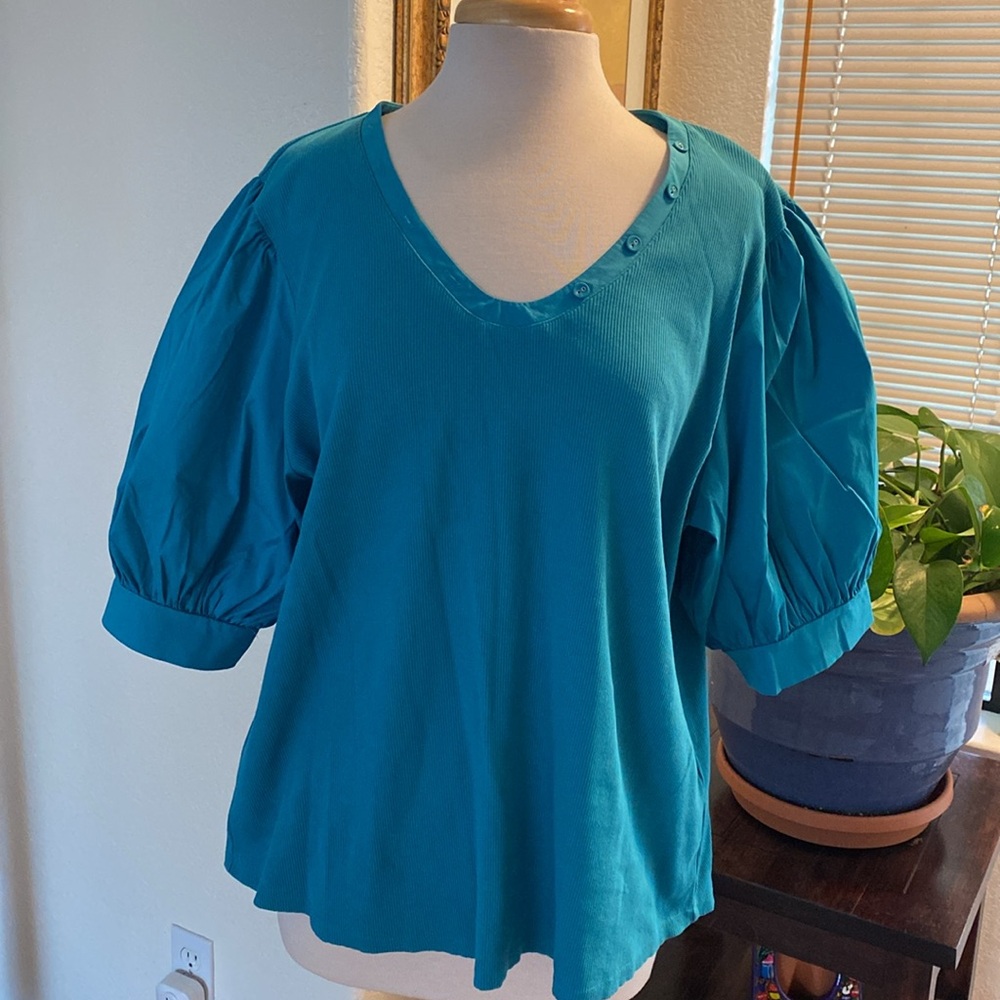 Chicos Puff Sleeve Blouse - Teal XXL